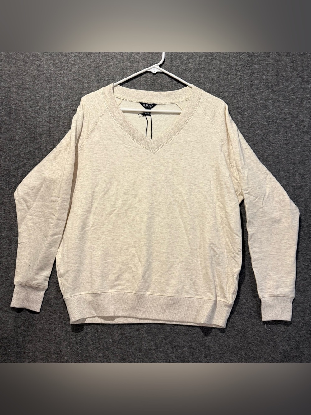 Buffalo VNeck Sweatshirt Womens M Beige Cream Super Soft Casual Heather Pullover